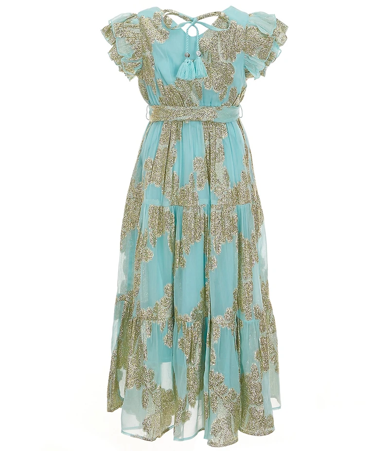 A Loves A Big Girls Ruffle Cap Sleeve Lurex Jacquard Dress