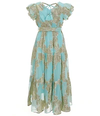 A Loves A Big Girls Ruffle Cap Sleeve Lurex Jacquard Dress