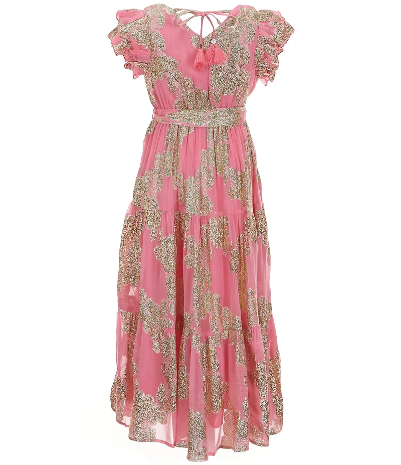 A Loves A Big Girls Ruffle Cap Sleeve Lurex Jacquard Dress