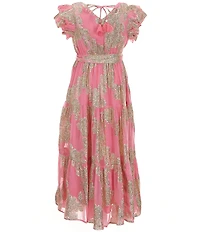 A Loves A Big Girls Ruffle Cap Sleeve Lurex Jacquard Dress
