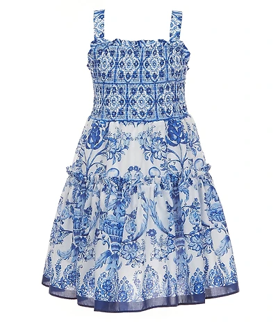 A Loves A Big Girls Floral Print Sleeveless Smocked Dress