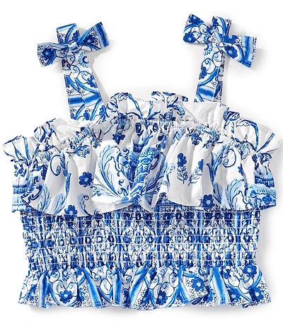 A Loves A Big Girls Smocked Square Neck Bow Ruffle Tank