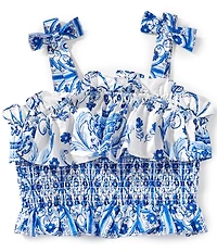 A Loves A Big Girls Smocked Square Neck Bow Ruffle Tank