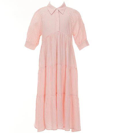 A Loves A Big Girls Striped Balloon Sleeve A-Line Midi Dress