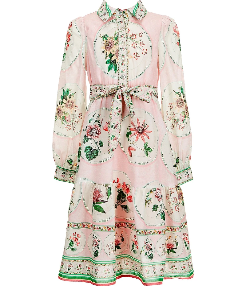 A Loves A Big Girls Amaya Long Sleeve Placement Print A-Line Dress