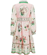 A Loves A Big Girls Amaya Long Sleeve Placement Print A-Line Dress