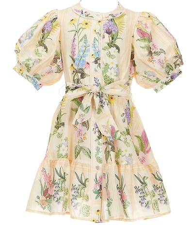 A Loves A Big Girls Bubble Sleeve Floral Print Tie Front Dress