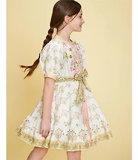 A Loves A Big Girls Bubble Sleeve Floral Tie Front Dress