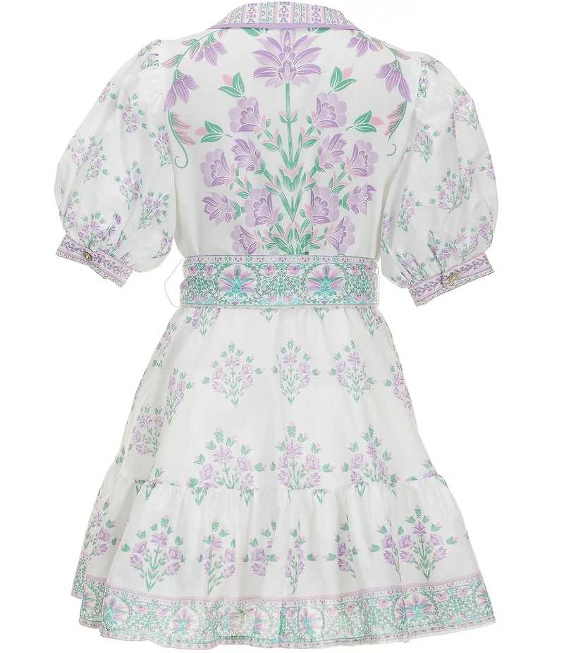 A Loves A Big Girls Bubble Sleeve Floral Tie Front Dress