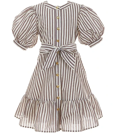 A Loves A Big Girls Bubble Sleeve Pinstripe Tie Front Dress