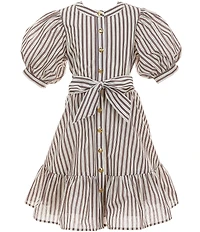 A Loves A Big Girls Bubble Sleeve Pinstripe Tie Front Dress
