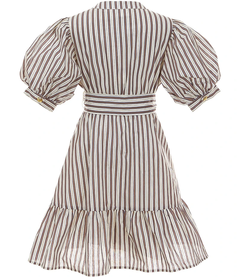 A Loves A Big Girls Bubble Sleeve Pinstripe Tie Front Dress