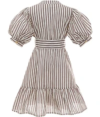 A Loves A Big Girls Bubble Sleeve Pinstripe Tie Front Dress