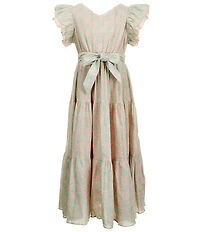 A Loves A Big Girls Delilah Printed Flutter Sleeve Tiered A-Line Midi Dress
