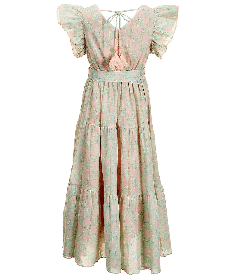 A Loves A Big Girls Delilah Printed Flutter Sleeve Tiered A-Line Midi Dress