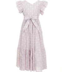 A Loves A Big Girls Delilah Printed V-Neck Flutter Sleeve Midi Dress