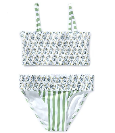 A Loves A Big Girls Ditsy Floral Striped Smocked Bralette 2-Piece Swimsuit