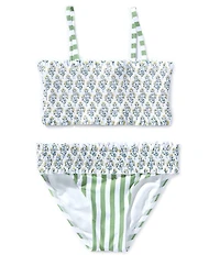 A Loves A Big Girls Ditsy Floral Striped Smocked Bralette 2-Piece Swimsuit