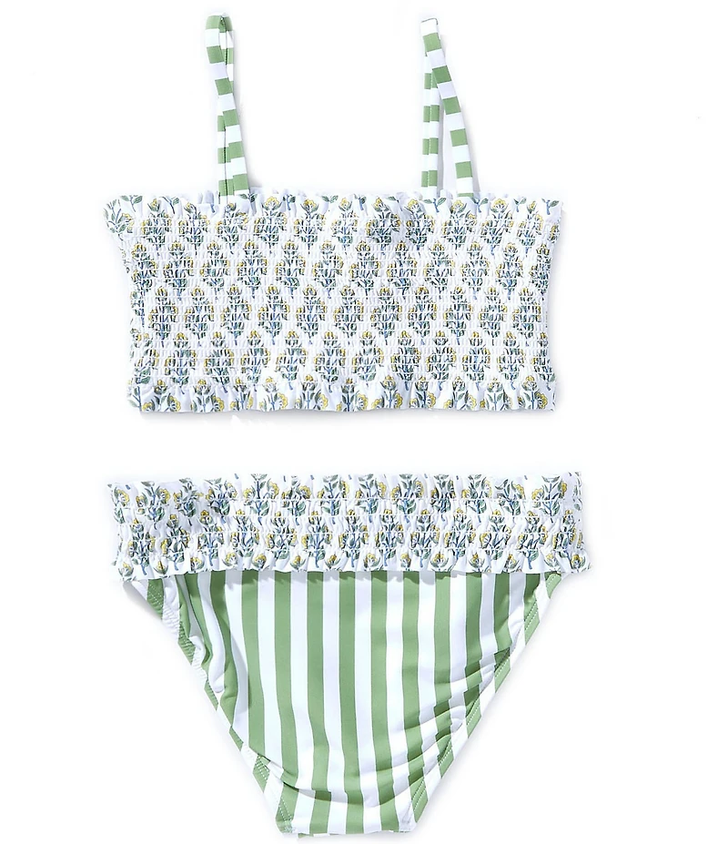 A Loves A Big Girls Ditsy Floral Striped Smocked Bralette 2-Piece Swimsuit
