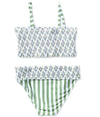 A Loves A Big Girls Ditsy Floral Striped Smocked Bralette 2-Piece Swimsuit