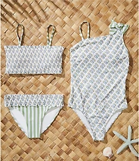 A Loves A Big Girls Ditsy Floral Striped Smocked Bralette 2-Piece Swimsuit