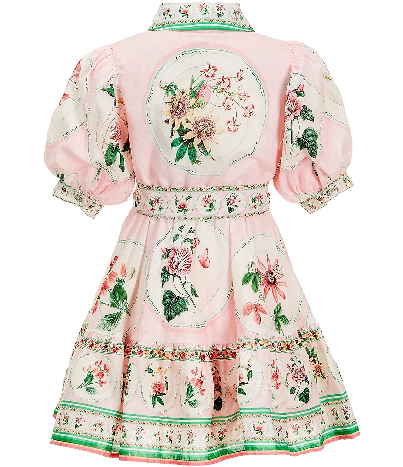 A Loves A Big Girls Iris Placement Print Cotton Button Front Cap Sleeve A-Line Dress