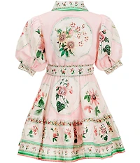 A Loves A Big Girls Iris Placement Print Cotton Button Front Cap Sleeve A-Line Dress