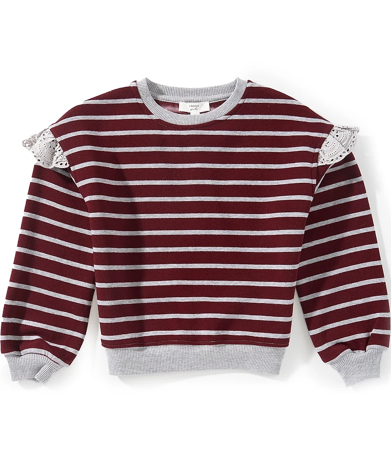 A Loves A Big Girls Long Sleeve Striped Ruffle Shoulder Sweater