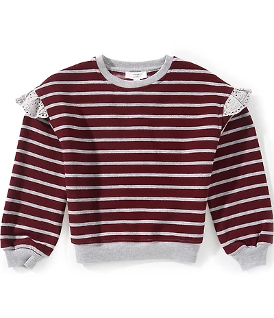 A Loves A Big Girls Long Sleeve Striped Ruffle Shoulder Sweater