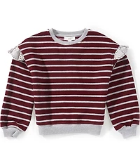 A Loves A Big Girls Long Sleeve Striped Ruffle Shoulder Sweater