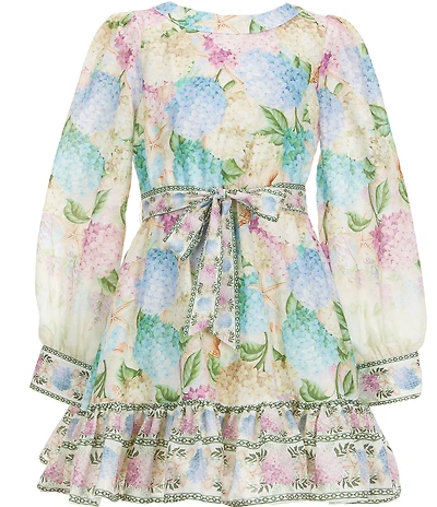 A Loves A Big Girls Printed Long Sleeve Tiered Belted A-Line Dress