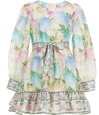 A Loves A Big Girls Printed Long Sleeve Tiered Belted A-Line Dress