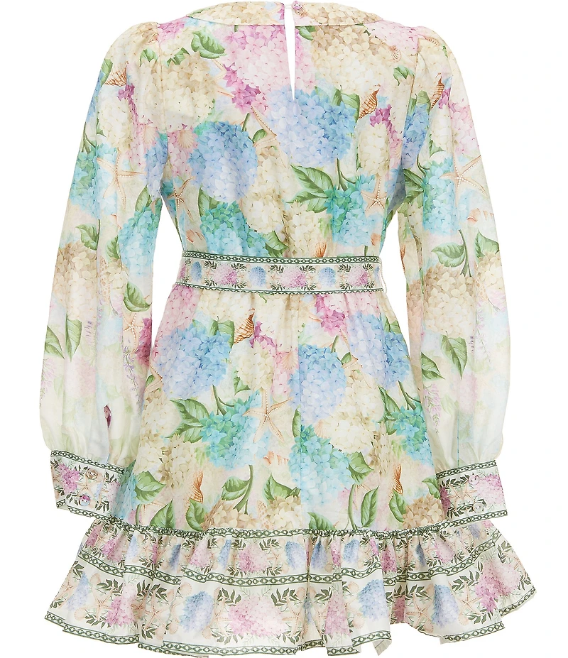 A Loves A Big Girls Printed Long Sleeve Tiered Belted A-Line Dress