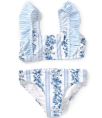 A Loves A Big Girls Ruffle Sleeve Printed Floral Two Piece Swimsuit