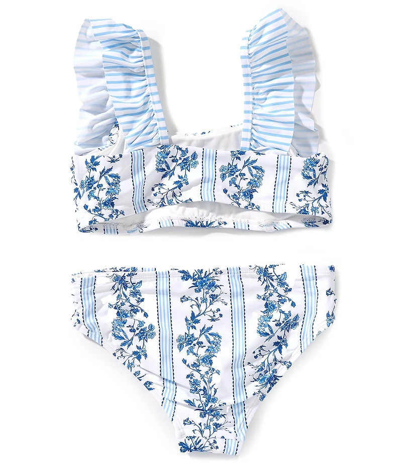 A Loves A Big Girls Ruffle Sleeve Printed Floral Two Piece Swimsuit
