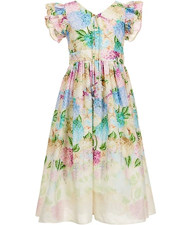 A Loves A Big Girls Printed V-Neck Ruffle Sleeveless A-Line Maxi Dress