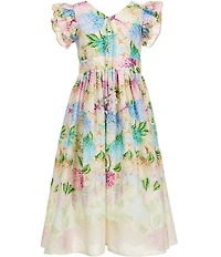 A Loves A Big Girls Printed V-Neck Ruffle Sleeveless A-Line Maxi Dress