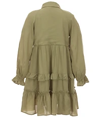 A Loves A Big Girls Ruffle Long Sleeve Tiered Dress