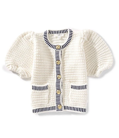 A Loves A Big Girls Short Sleeve Striped Trim Sweater