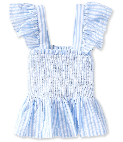 A Loves A Big Girls Striped Flutter Sleeve Smocked Peplum Top