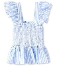 A Loves A Big Girls Striped Flutter Sleeve Smocked Peplum Top