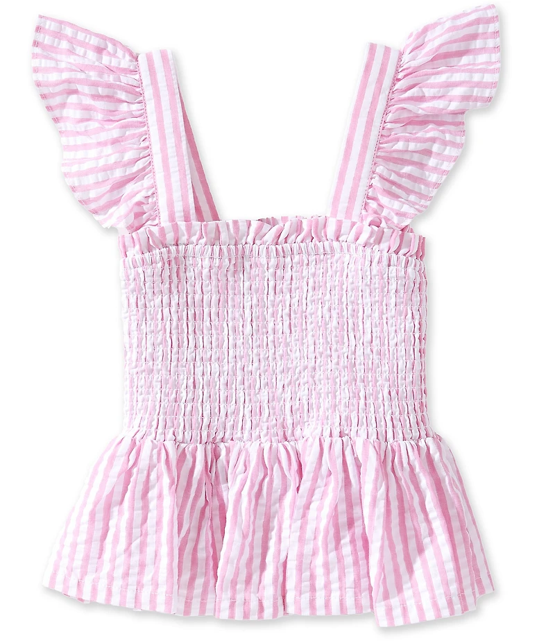A Loves A Big Girls Striped Flutter Sleeve Smocked Peplum Top