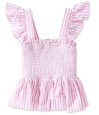 A Loves A Big Girls Striped Flutter Sleeve Smocked Peplum Top