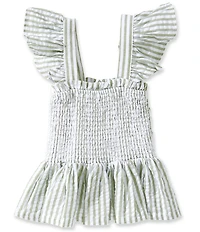 A Loves A Big Girls Striped Flutter Sleeve Smocked Peplum Top