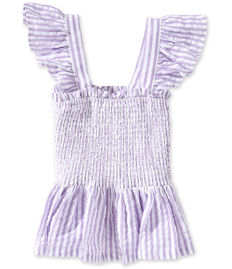 A Loves A Big Girls Striped Flutter Sleeve Smocked Peplum Top
