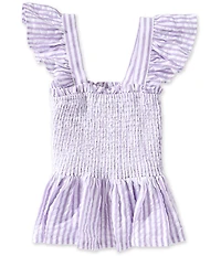 A Loves A Big Girls Striped Flutter Sleeve Smocked Peplum Top