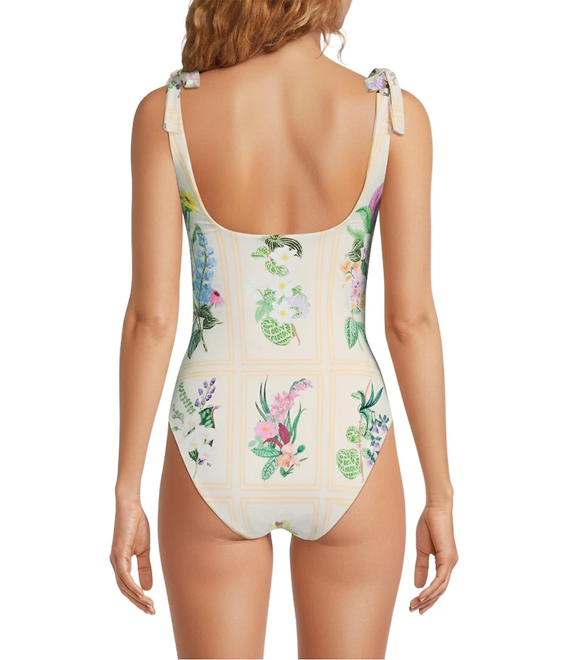 A Loves A Botanical Frames Reversible Tie Shoulder Bandeau One Piece Swimsuit