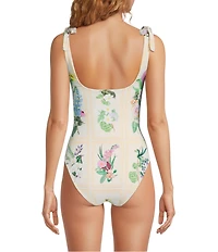 A Loves A Botanical Frames Reversible Tie Shoulder Bandeau One Piece Swimsuit