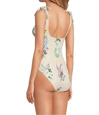 A Loves A Botanical Frames Reversible Tie Shoulder Bandeau One Piece Swimsuit