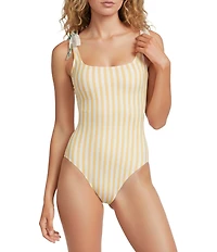 A Loves A Botanical Frames Reversible Tie Shoulder Bandeau One Piece Swimsuit